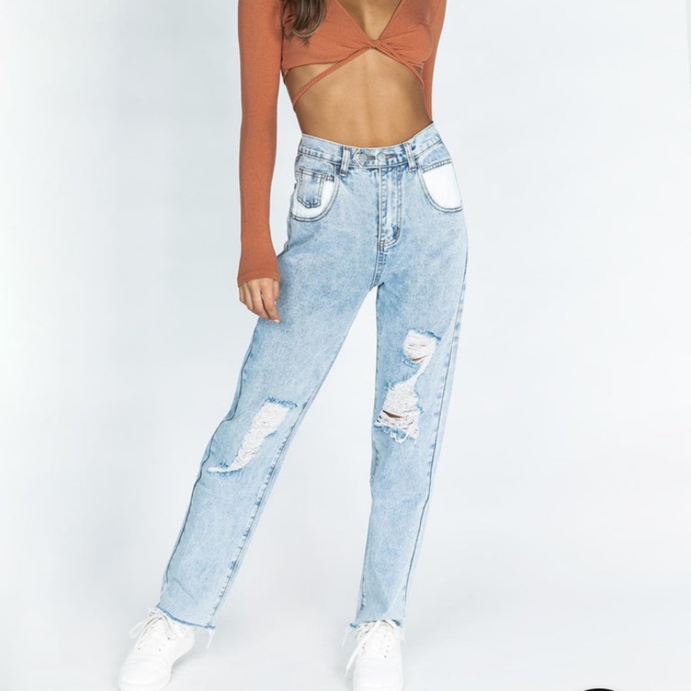 Princess Polly High Waisted Denim Distressed Jeans
